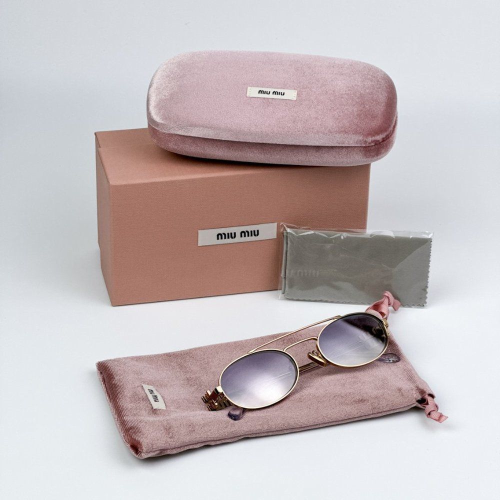 NEW Miu Miu MU54ZS 5AK30C Gold Grey Gradient Mirror Pilot Unisex Sunglasses - Picture 12 of 12